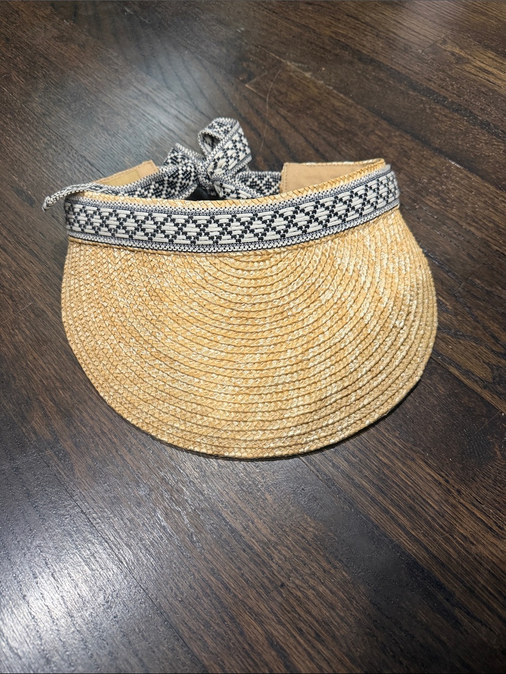 Straw Visor with Black & White Woven Band